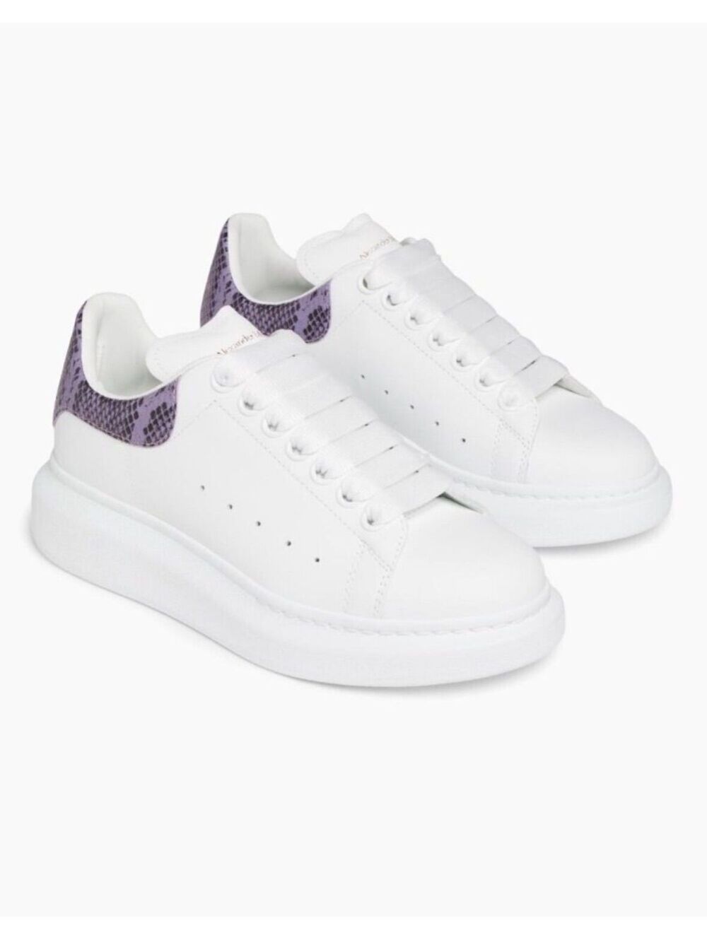 McQueen Oversized Leather Sneakers White/Lilac Snake Sz 37 $690